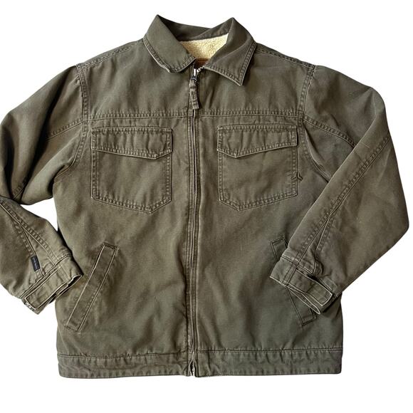 Vintage Old Navy Y2K canvas sherpa lined barn jacket boys sz LG military green - Picture 1 of 10